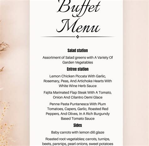 Wedding Menu Card Buffet .